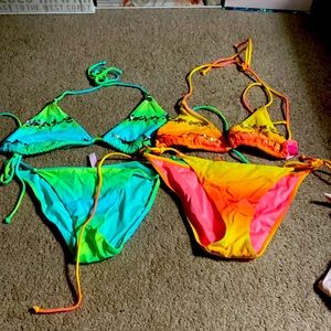 2 gently used ombre VS bikinis. Green/blue & pink/orange. Tops-Lg & bottoms-med